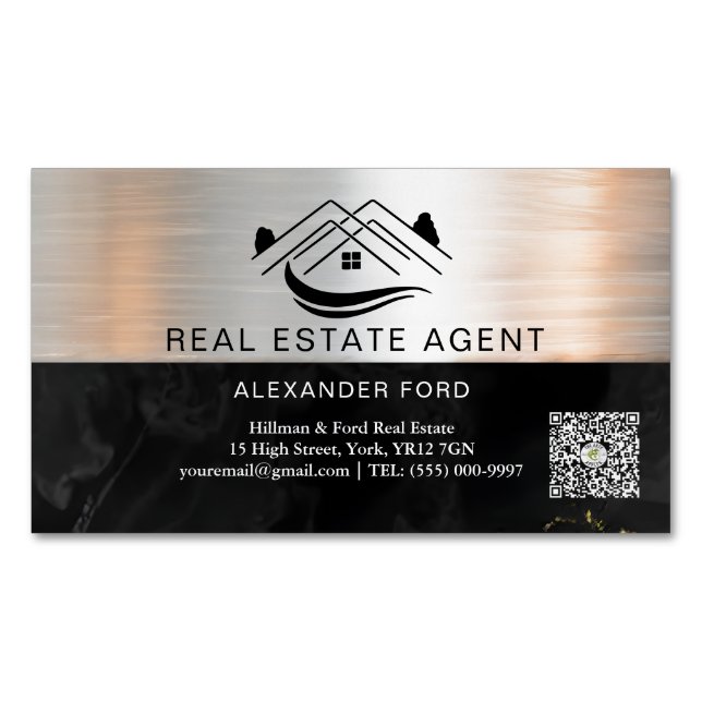 Real Gods Agent silver Metallic Guld Marble Magnetiska Visitkort (Framsida)