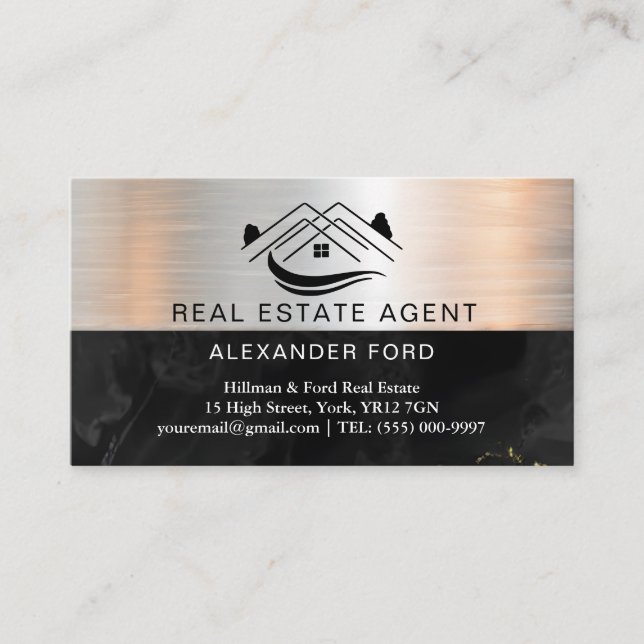 Real Gods Agent silver Metallic Guld Marble Visitkort (Framsida)