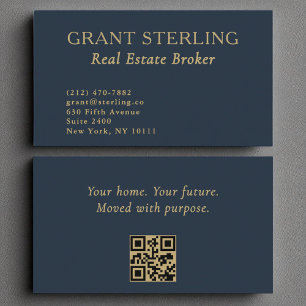 Real Gods Broker Navy Blue Guld QR-kod Visitkort