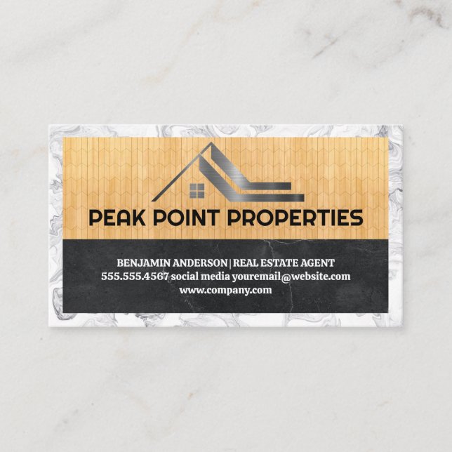 Real Gods Home Logotyp | Trä Marble Visitkort (Framsida)