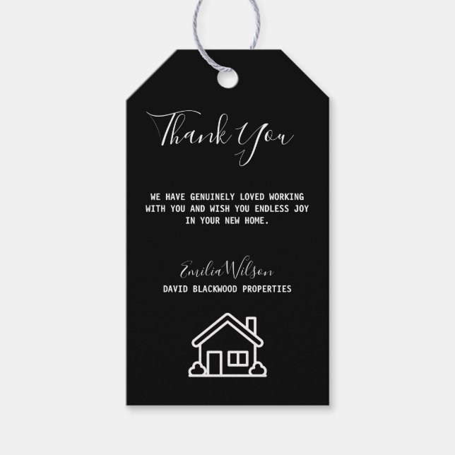 Real Gods House Black White Anpassningsbar Realtor Presentetikett (Framsidan)