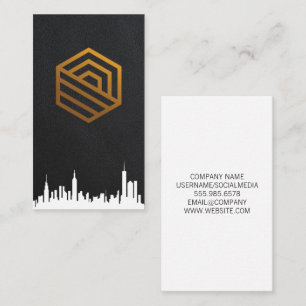 Real Gods Logotyp   CitySkyline   Leather Backgrou Visitkort