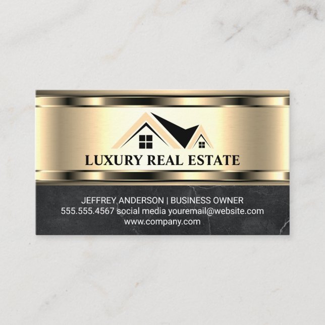 Real Gods Logotyp | Metallic Guld Marble Visitkort (Framsida)