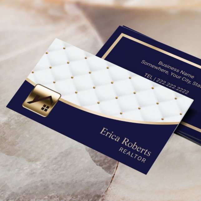 Real Gods Luxury Quilted Modern Navy Guld Agent Visitkort (Skapare uppladdad)