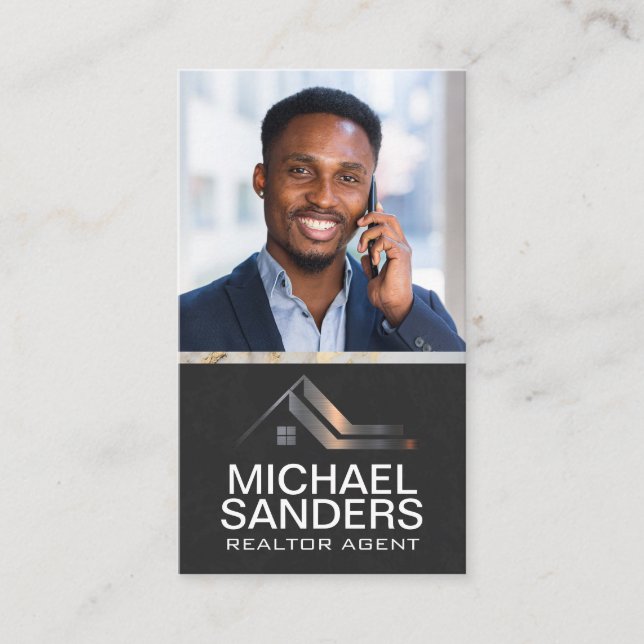 Real Gods Metall Logotyp | Affärsman på Mobil Visitkort (Framsida)