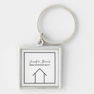 Real Gods Modern Black White Monogram Realtor Fyrkantig Silverfärgad Nyckelring