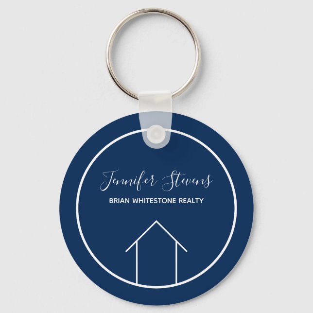 Real Gods Modern Navy Blue Personlig House Nyckelring (Framsida)