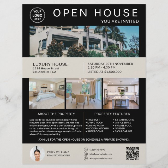 Real Gods Open House-Logotyp Photo QR Black Reklamblad (Framsidan)