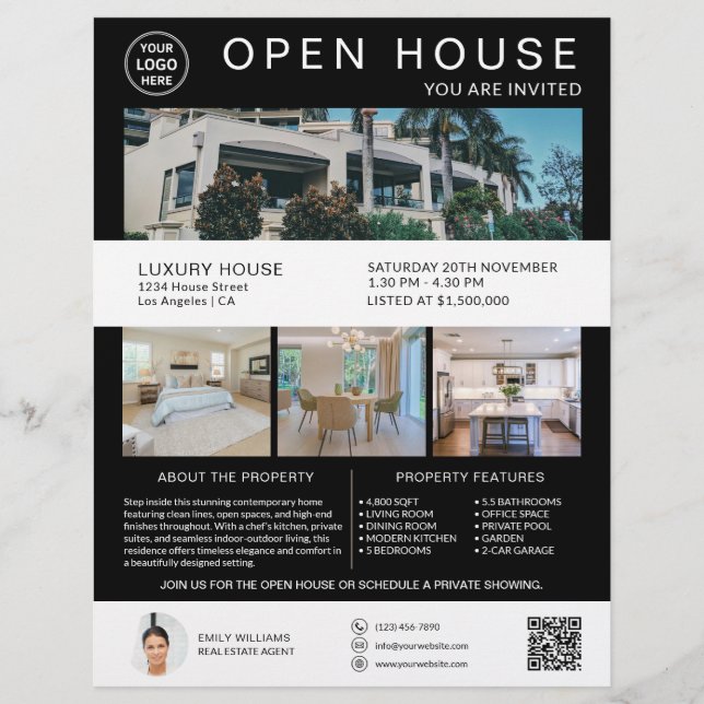 Real Gods Open House-Logotyp Photo QR Black White Reklamblad (Framsidan)