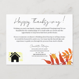 Real Gods Realtor Thanksgiving Marknadsföring Helg Vykort