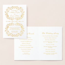 Real Gold Foil Blommigt Bröllopsprogram Folierat Kort