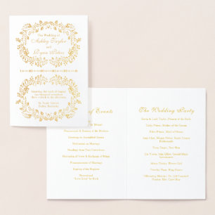 Real Gold Foil Blommigt Bröllopsprogram Folierat Kort