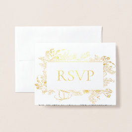 Real Gold Foil Blommigt Line Art Bröllop OSA Foil  Folierat Kort