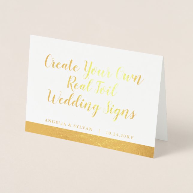 REAL Gold Foil Bröllop Bord Tält-kort Folierat Kort (Framsida)