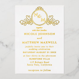 Real Gold Foil Elegant Kärlek Monogram Bröllop