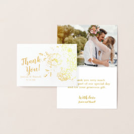 REAL Gold Foil TACK Blommigt Bröllop Photo Folierat Kort