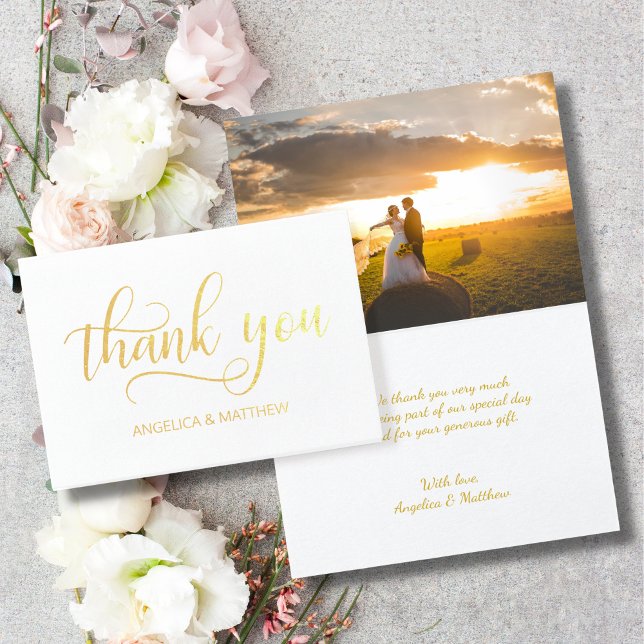 REAL Gold Foil TACK Bröllop | med Photo Folierat Kort (REAL Gold Foil THANK YOU Wedding | with Photo Foil Card)