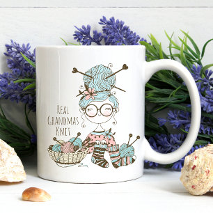 Real Grandmas Sticka Cute Whimsical Roligt Knittin Två-Tonad Mugg