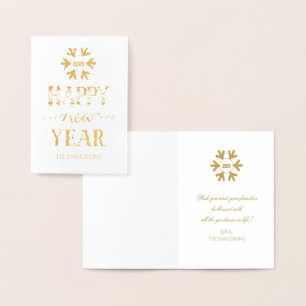 Real Guld Gott nytt år Typography Snowflake Folierat Kort