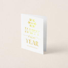 Real Guld Gott nytt år Typography Snowflake Folierat Kort