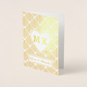 Real Guld Underbar Gatsby Art Deco Heart Monogram Folierat Kort