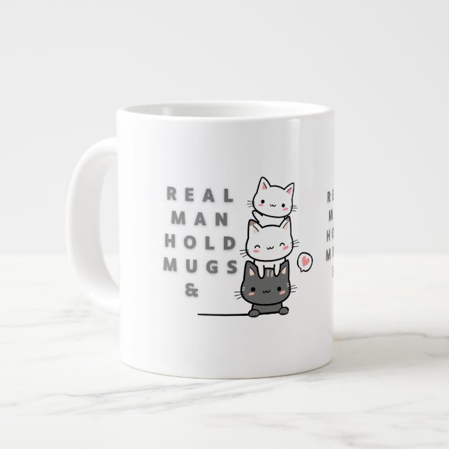 Real Man har Mugg och katter med tre på sig Jumbo Mugg (Framsida vänster)