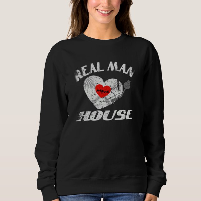 Real Man Love House Music Idea DJ Vinyl Record T Shirt (Framsida)