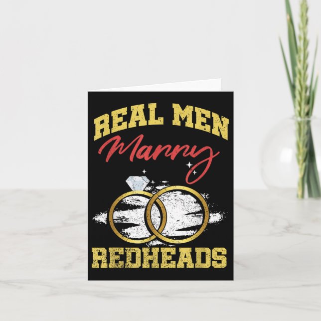 Real Manar Marry Rödhårig Bröllop Groom Bride Ging Kort (Framsida)