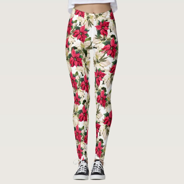 Real Poinsettia Print Leggings (Framsida)