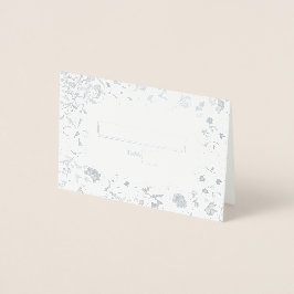 Real Silver Foil Blommigt Place Card Bröllop Folierat Kort
