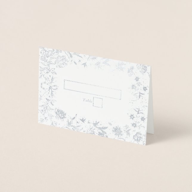 Real Silver Foil Blommigt Place Card Bröllop Folierat Kort (Framsida)