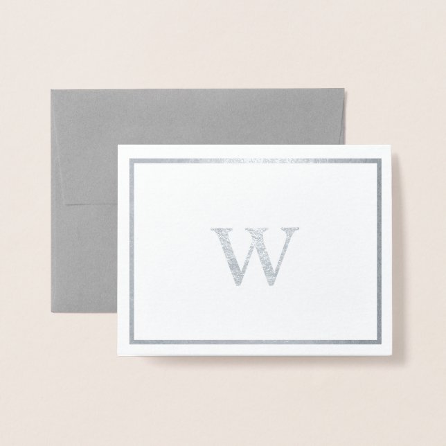 Real Silver Foil Monogram Note Card Folierat Kort (Framsida med kuvert)