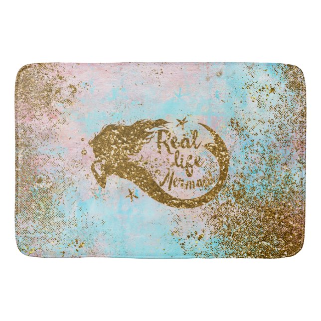 Real Sjöjungfru Life-Glitter Guld Sjöjungfru Badrumsmatta (Framsidan)
