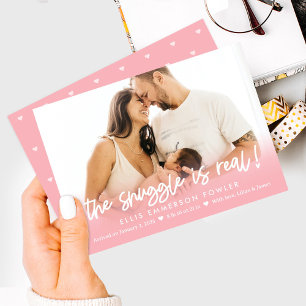 Real Snuggle Roligt Baby Birth Notice Julkort