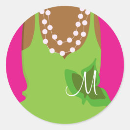 Real Söt Girls Monogram Runt Klistermärke