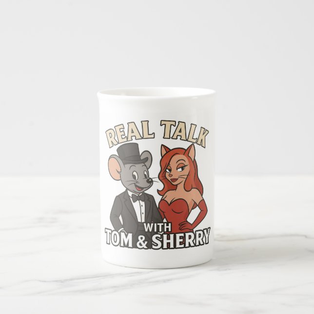 Real Talk med Tom och Sherry Tecknad kaffemugg 2 Benporslin Mugg (Framsidan)