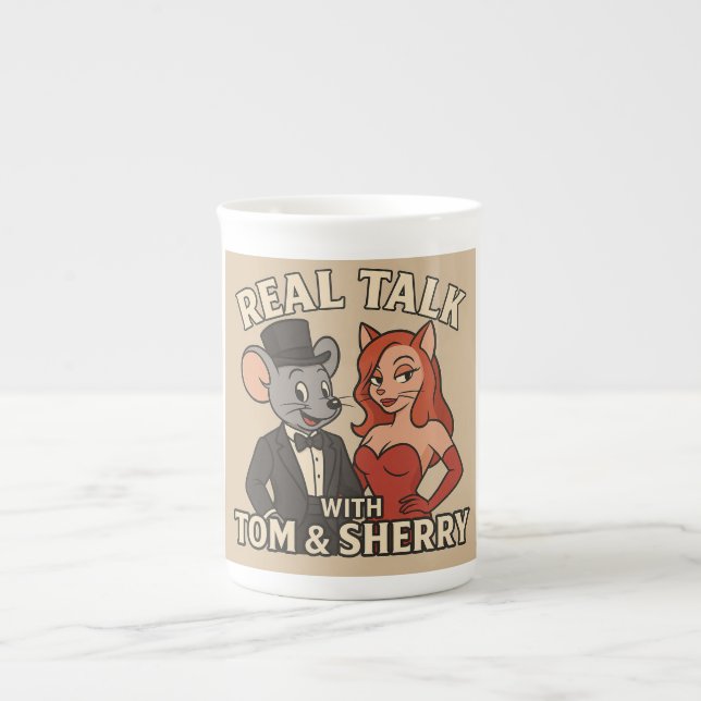 Real Talk med Tom och Sherry Tecknad kopp Benporslin Mugg (Framsidan)