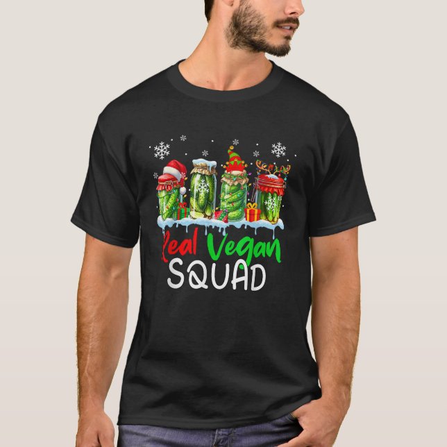 Real Vegan Squad Santa Elf Reindeer Pickle Cans Xm T Shirt (Framsida)