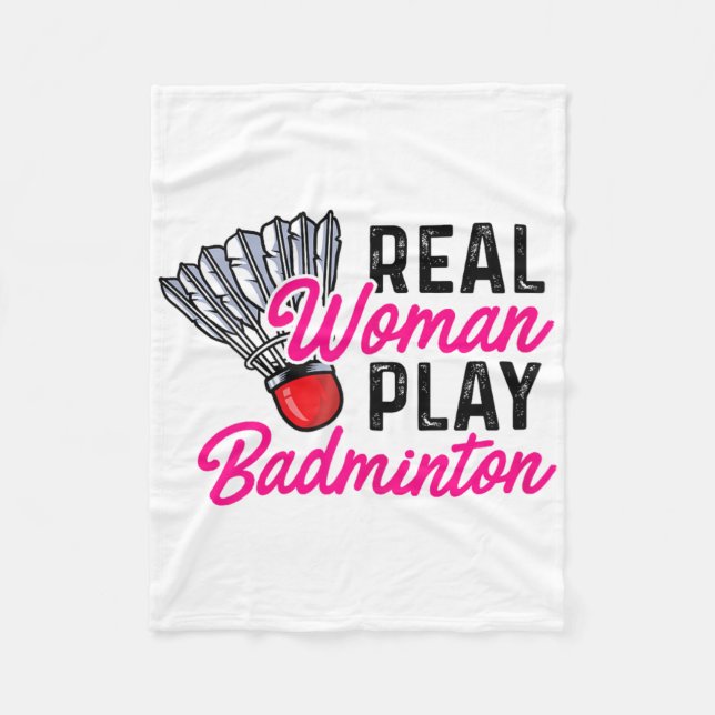 Real Woman Play Badminton Badminton Player Shuttle Fleecefilt (Framsidan)