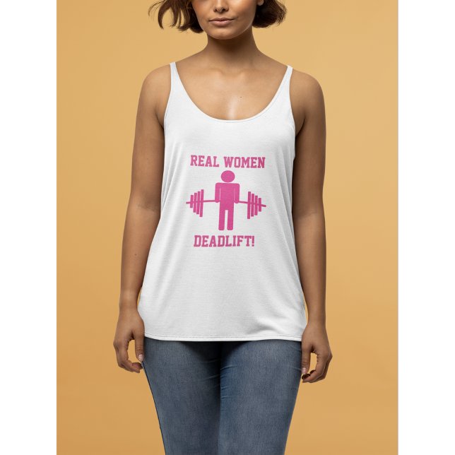 Real Women Deadlift Gym Tank Linne Med Racerback (Weightlifting Pink Women's Gym Workout Top. Fitness quote Real Women Deadlift)