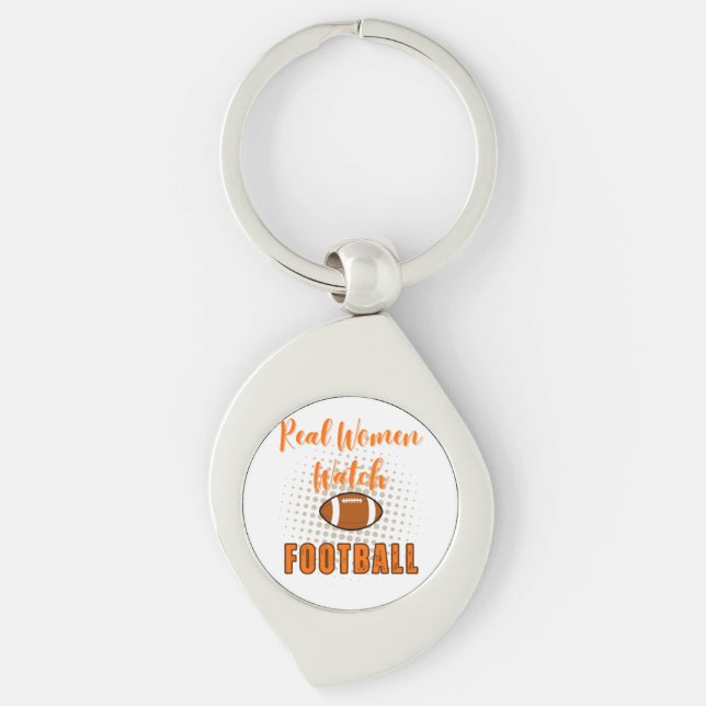 Real Women Watch Football - Lustigt fotbolls-offer Swirl Silverfärgad Nyckelring (Framsidan)