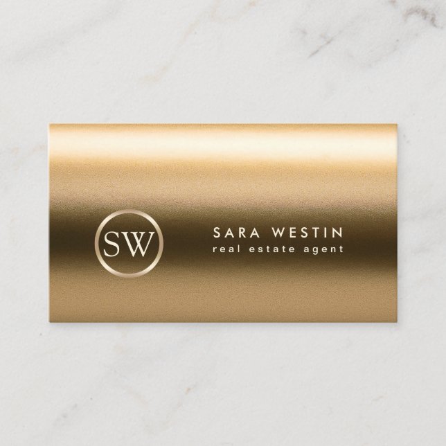 RealEstate Agent GoldTexture Monogram BusinessCard Visitkort (Framsida)