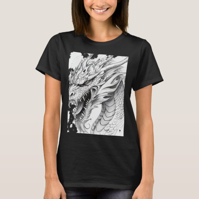 Realistic Dragon Drawing Sticker  T Shirt (Framsida)