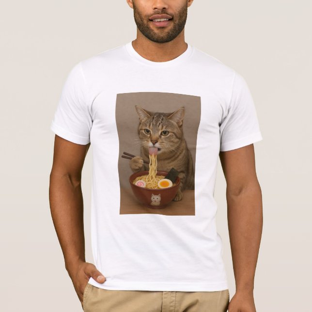 Realistic Funny Cat Eating Ramen | Graphic Tee (Framsida)