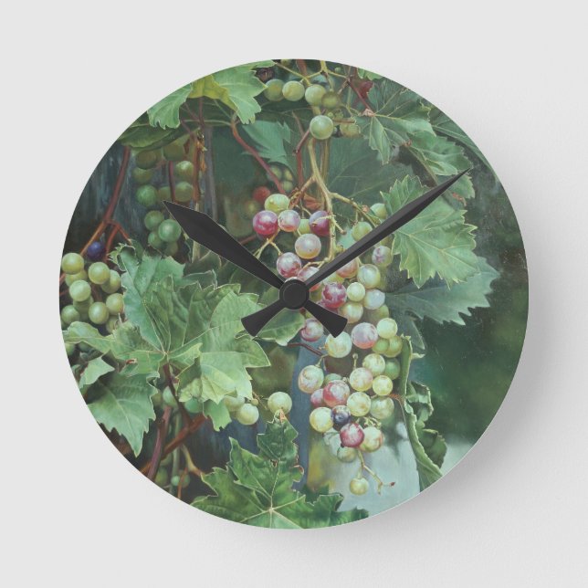 Realistic Grape Vine with Leaves – Fine Art Rund Klocka (Framsida)