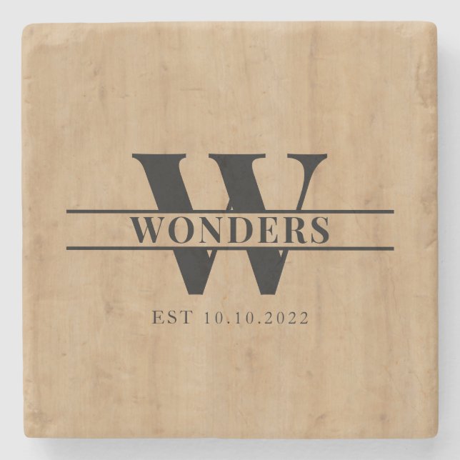 Realistic Light Wood Grain Monogram Wedding Stenunderlägg (Framsidan)