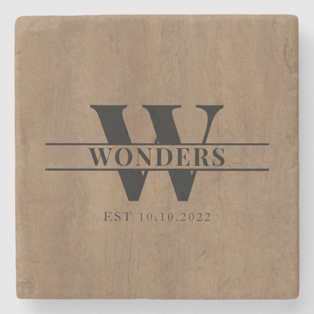 Realistic medium Wood Grain Monogram Wedding Stenunderlägg (Framsidan)