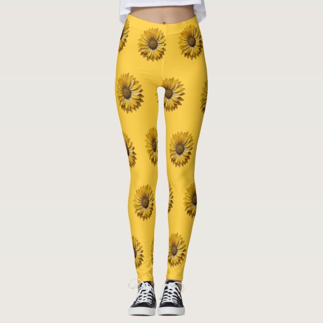 Realistic Minimal Sunflower Pattern Leggings (Framsida)