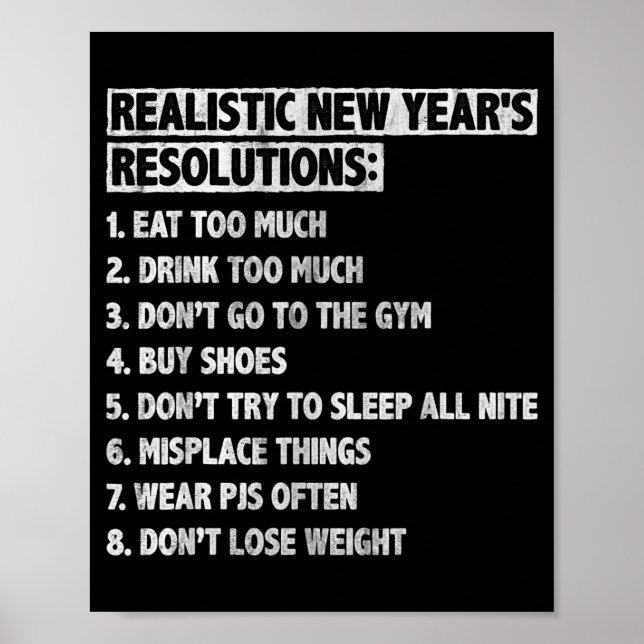 Realistic New Year's Resolutions Sayings Quote Fun Poster (Framsidan)