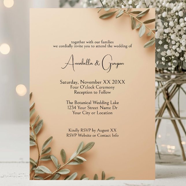 Realistic Olive Branches on Elegant Beige Wedding Inbjudningar (Skapare uppladdad)